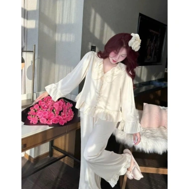 Pijama Cổ Sen Đính Nơ Lụa Ngắn - Lụa Dập Vân Gấm Sang Xịn, Giá Chỉ 199k 4