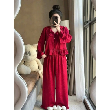 Pijama Cổ Sen Đính Nơ Lụa Ngắn - Lụa Dập Vân Gấm Sang Xịn, Giá Chỉ 199k 5