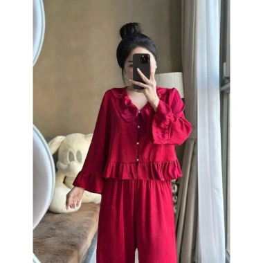 Pijama Cổ Sen Đính Nơ Lụa Ngắn - Lụa Dập Vân Gấm Sang Xịn, Giá Chỉ 199k 6