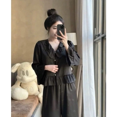 Pijama Cổ Sen Đính Nơ Lụa Ngắn - Lụa Dập Vân Gấm Sang Xịn, Giá Chỉ 199k 8