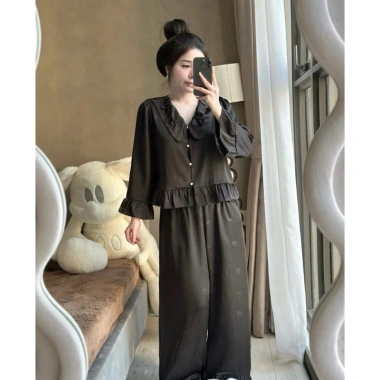 Pijama Cổ Sen Đính Nơ Lụa Ngắn - Lụa Dập Vân Gấm Sang Xịn, Giá Chỉ 199k 9