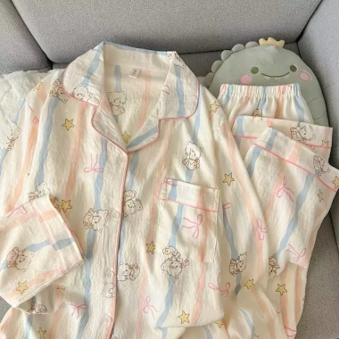 Pijama dài tay nữ ngọt ngào dễ thương, bộ đồ ngủ bốn mùa thoải mái - 150.000₫