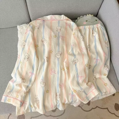 Pijama dài tay nữ ngọt ngào dễ thương, bộ đồ ngủ bốn mùa thoải mái - 150.000₫