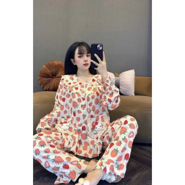 Pijama Đũi Cổ Tròn Đính Nơ + Charm Phối Ren Siêu Cute - Giá 159.000 VNĐ Pijama Đũi Cổ Tròn Đính Nơ + Charm Phối Ren Siêu Cute - Giá 159.000 VNĐ