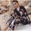Pijama lụa mango chim hạc đen đỏ tay dài quần dài - Bộ lụa mặc nhà mát nhẹ 142.000đ 5