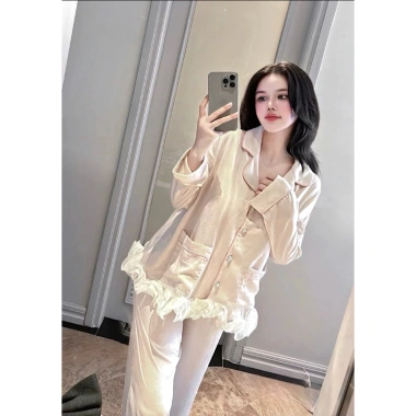 Pijama ngủ viền ren xoắn sang, chất lụa latin mềm mịn mát, freesize 40-60kg – Giá chỉ 119.999₫