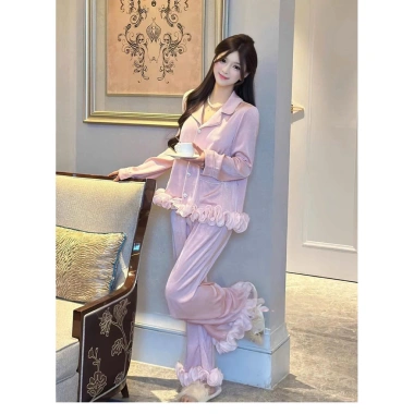 Pijama ngủ viền ren xoắn sang, chất lụa latin mềm mịn mát, freesize 40-60kg – Giá chỉ 119.999₫