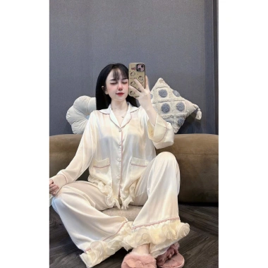 Pijama ngủ viền ren xoắn sang, chất lụa latin mềm mịn mát, freesize 40-60kg – Giá chỉ 119.999₫