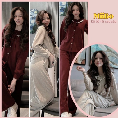Pijama Nữ Chất Mịn Dài Tay Cổ Nơ - Form Suông Sang Trọng, Giá chỉ 199.000 VND