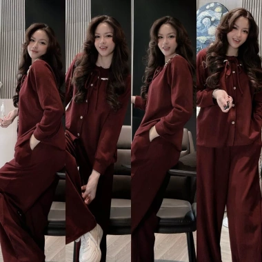 Pijama Nữ Chất Mịn Dài Tay Cổ Nơ - Form Suông Sang Trọng, Giá chỉ 199.000 VND