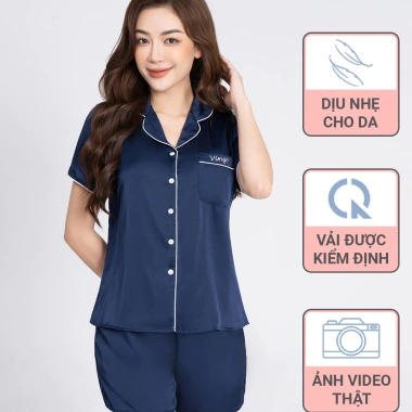 Pijama nữ lụa Pháp VINGO VINGORIA tay ngắn mùa xuân hè - Giá ưu đãi 335.000