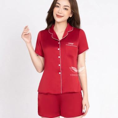 Pijama nữ lụa Pháp VINGO VINGORIA tay ngắn mùa xuân hè - Giá ưu đãi 335.000