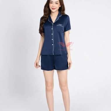 Pijama nữ lụa Pháp VINGO VINGORIA tay ngắn mùa xuân hè - Giá ưu đãi 335.000
