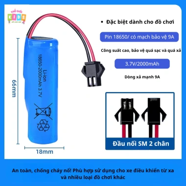 Pin 18.650 3.7V SM 2P cho Xe Điều Khiển Từ Xa - Dung Lượng Cao, Giá chỉ 19.000 VND