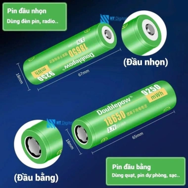 Pin 18.650 Doublepow 9.250mWh đầu lồi và đầu bằng – chuẩn, chất lượng cao, giá ưu đãi