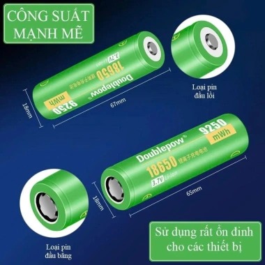 Pin 18.650 Doublepow 9.250mWh đầu lồi và đầu bằng – chuẩn, chất lượng cao, giá ưu đãi