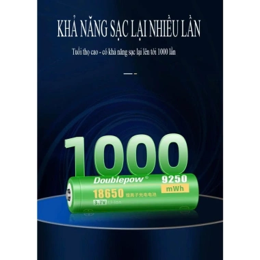 Pin 18.650 Doublepow 9.250mWh đầu lồi và đầu bằng – chuẩn, chất lượng cao, giá ưu đãi