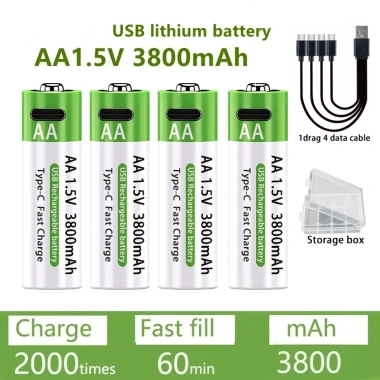 Pin AA/AAA dung lượng lớn, sạc nhanh 2.000 lần, tặng cáp Type-C đồng hồ remote 200k 2