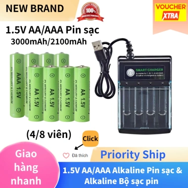 Pin Alkaline Sạc 1.5V AA 3.000mAh và AAA 2.100mAh - Giá 77k Giao Hàng Siêu Tốc