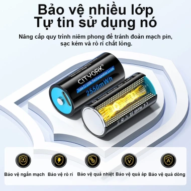 Pin CITYORK 16.340 CR123A 3.7V 2.250mAh Type-C sạc nhanh, dung lượng cao cho máy ảnh & đèn pin siêu sáng - chỉ 89.000₫ 2