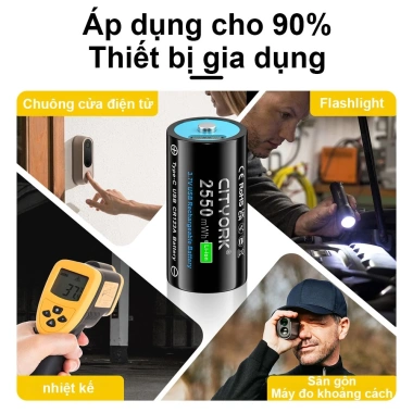 Pin CITYORK 16.340 CR123A 3.7V 2.250mAh Type-C sạc nhanh, dung lượng cao cho máy ảnh & đèn pin siêu sáng - chỉ 89.000₫ 4