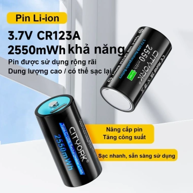 Pin CITYORK 16.340 CR123A 3.7V 2.250mAh Type-C sạc nhanh, dung lượng cao cho máy ảnh & đèn pin siêu sáng - chỉ 89.000₫ 8