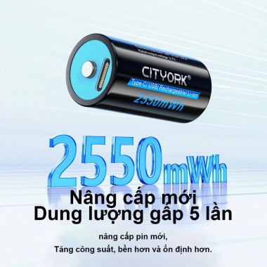 Pin CITYORK 16.340 CR123A 3.7V 2.250mAh Type-C sạc nhanh, dung lượng cao cho máy ảnh & đèn pin siêu sáng - chỉ 89.000₫ 9