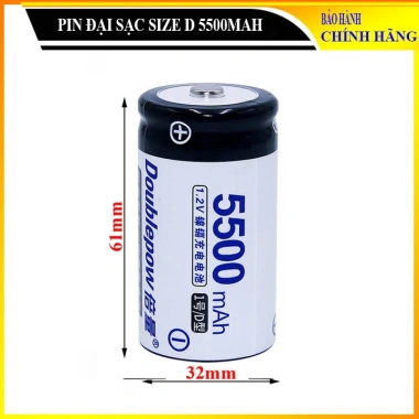 Pin đại sạc lại D 5.500mAh Ni‑Cd Doublepow cao cấp, dung lượng thực - 89.000₫