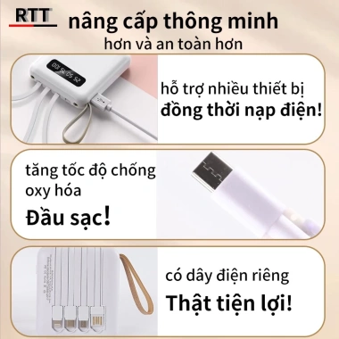 Pin dự phòng 20.000mAh 4 trong 1 tháo rời, LED, sạc nhanh, sạc di động - Chỉ 150.000₫