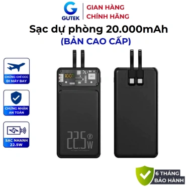 Pin dự phòng 20.000mAh Gutek GT159 - Sạc nhanh 22.5W, dung lượng lớn, kèm dây
