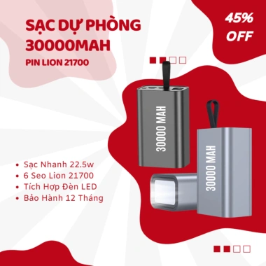 Pin Dự Phòng 30.000mAh 6x21.700 Vỏ Nhôm Sạc Nhanh PD 22.5W Bảo Hành 12 Tháng - 430k 2 Pin Dự Phòng 30.000mAh 6x21.700 Vỏ Nhôm Sạc Nhanh PD 22.5W Bảo Hành 12 Tháng - 430k 2
