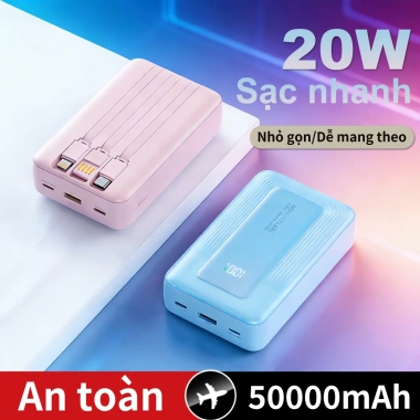 Pin dự phòng 50.000m 3 cổng, nhỏ gọn, sạc nhanh 20W, phù hợp mọi điện thoại, an toàn, giá ưu đãi 339.999đ