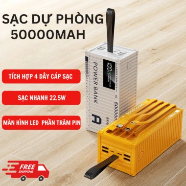 Pin Dự Phòng 50.000mAh Container - Sạc Nhanh 22.5W, Bao Gồm 4 Dây Cáp, Giá 200k 2