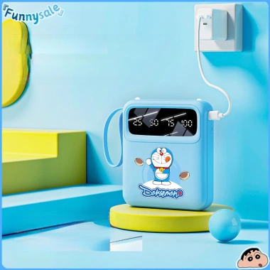 Pin Dự Phòng Doraemon 10.000mAh Sạc Nhanh, 4 Dây Type‑C Lightning USB, Nhỏ Gọn, Chính Hãng