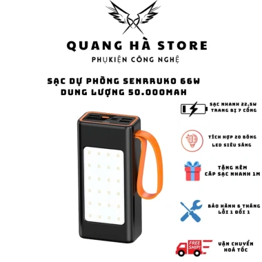 Pin Dự Phòng Senruko 50.000mAh - Sạc nhanh 22.5W, 7 cổng, 20 LED siêu sáng - 600k