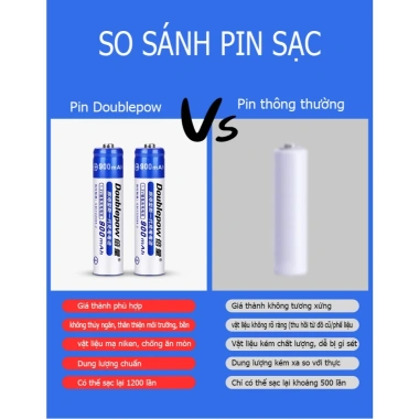 Pin đũa AAA Doublepow 900mAh 1.2V Ni‑MH – Thế hệ mới, bền bỉ, sạc 1.200 lần, hàng chính hãng, giá 32.000₫ 5