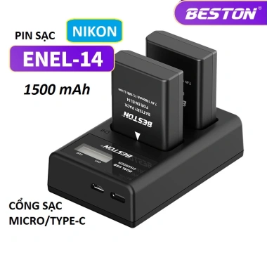 Pin EN-EL14 1.500mAh và Sạc Beston cho Nikon D3.100‑D5.600, P7.000 – Giá chỉ 173.145₫