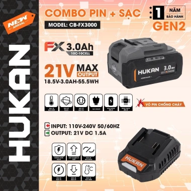 Pin HUKAN 10-15 Cell vỏ Xám, dòng xả cao 10C-15C cho máy khoan, mài, vít chân - 593.000đ 3