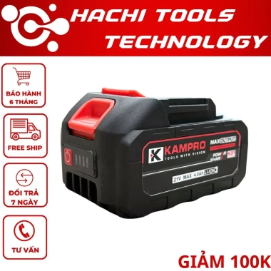 Pin Kampro 10 cell 21V đèn báo, chân M21 - Dùng cho máy khoan, bắn bulong, giá ưu đãi