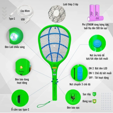 Pin Lithium dung lượng cao siêu bền, bảo hành 12 tháng - Vợt muỗi cao cấp 79k 4 Pin Lithium dung lượng cao siêu bền, bảo hành 12 tháng - Vợt muỗi cao cấp 79k 4