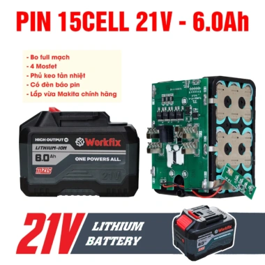Pin Máy Khoan 15 Cell Workfix 21V 6Ah Xanh – Chân Pin, Mạch 4 Mosfet, Dòng Xả Cao, Giá 453.000 VND 4 Pin Máy Khoan 15 Cell Workfix 21V 6Ah Xanh – Chân Pin, Mạch 4 Mosfet, Dòng Xả Cao, Giá 453.000 VND 4