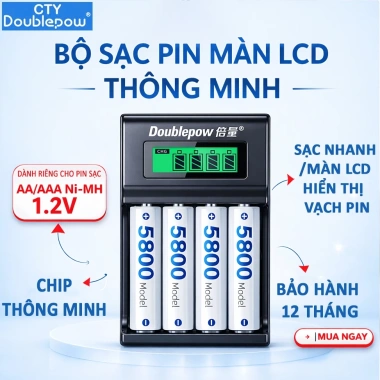 Pin sạc 1.2V AA/AAA 5.800mAh + sạc UK93B, hộp đựng Doublepow - Dùng cho mic không dây, giá từ 209k còn 166k