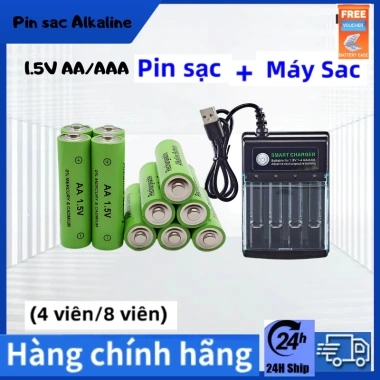 Pin Sạc 1.5V AA 3.000mAh - AAA 2.100mAh - Pin Kiềm Chất Lượng Cao, Bộ Sạc 4 Ngăn Giá Ưu Đãi 96.250 VND