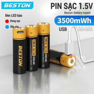 Pin sạc 1.5V AA AAA USB Beston Lithium 3.500mWh Dùng cho Micro karaoke, máy đo huyết áp, vỉ 02, giảm giá 119k