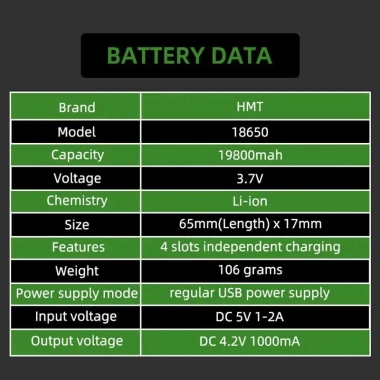 Pin sạc 18.650 19.800mAh 3.7V Đầu nhọn/Đầu Bǎng Li‑ion, dung lượng cao, hàng chính hãng mới seal, kèm bộ sạc