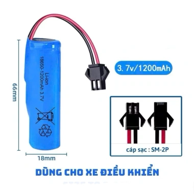 Pin sạc 18.650 3.7V 1.200/2.000mAh đầu SM-2P cho xe điều khiển - 39.000₫