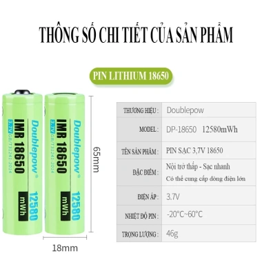 Pin sạc 18.650 3.7V 12.580mWh Doublepow công suất cao Hàng xuất khẩu giá 92.000₫ 5