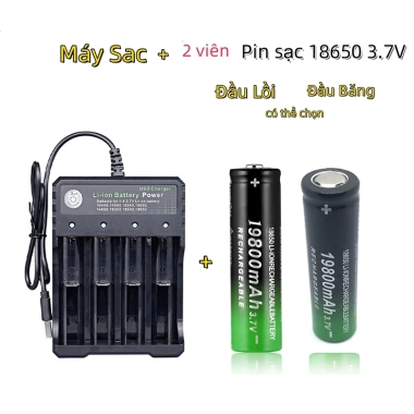 Pin sạc 18.650 3.7V 19.800mAh chính hãng - Dung lượng cao, quạt tích điện, đèn pin siêu sáng, đầu lồi/băng - 145.000₫