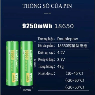 Pin sạc 18.650 3.7V 9.250mAh Doublepow - Công suất cao, dung lượng thực 7.400mWh, chỉ 43.000₫ 7