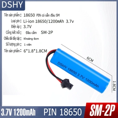 Pin sạc 18.650 3.7V SM-2P 1.200mAh - Giá 16.000₫, phù hợp đồ chơi ô tô